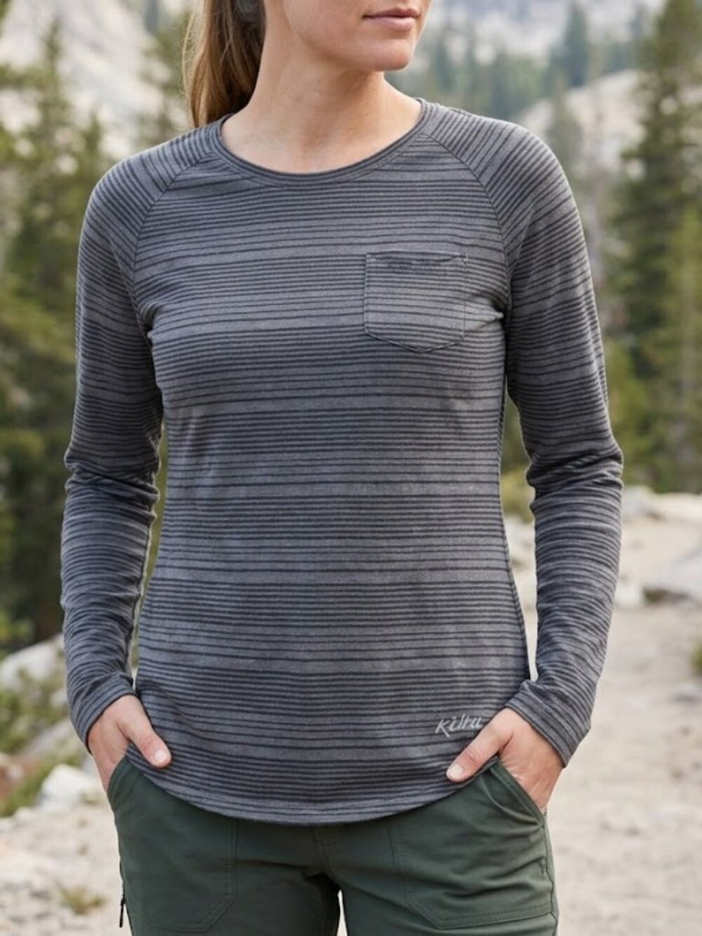 Kuhl Long Sleeve T shirt Women's L Gray Lightweigh Activewear Top